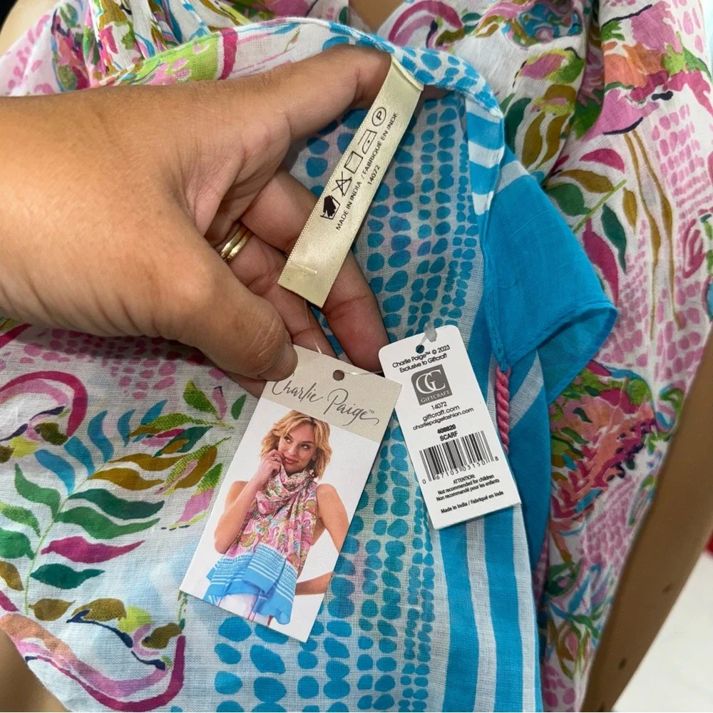 Charlie Paige NWT! Pink/ Multi Flamingo Print Scarf
Made In India - Picture 7 of 14